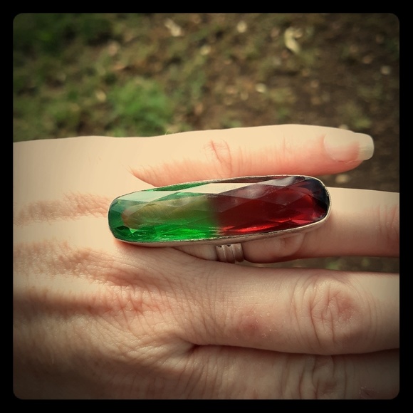 New Oversized Bi-Color Tourmaline 925 Silver Statement Ring. - Picture 3 of 8